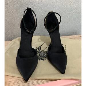 Burberry London Alanson Embellished Satin Heels Pumps Black Gold EU 39